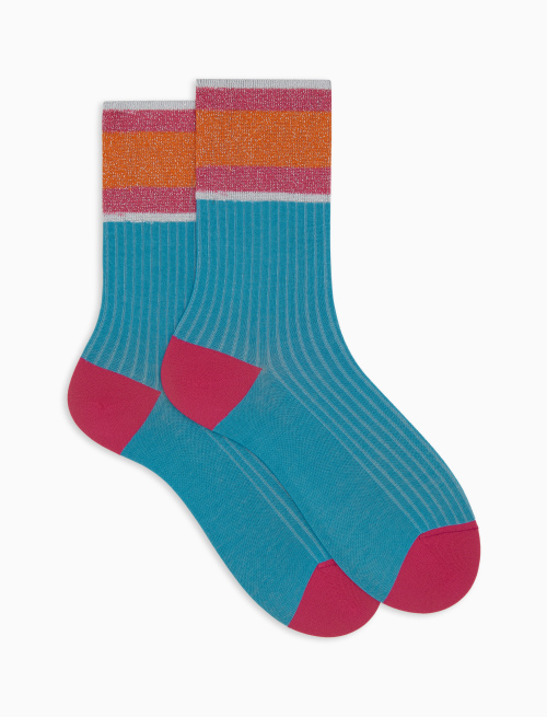 Calze corte donna cotone tinta unita a coste polso righe con effetto scintillante azzurro - Corte | Gallo 1927 - Official Online Shop