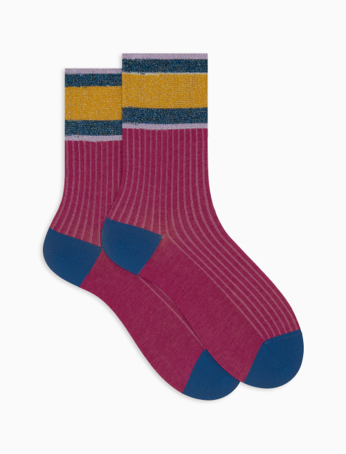 Calze corte donna cotone tinta unita a coste polso righe con effetto scintillante fucsia - Corte | Gallo 1927 - Official Online Shop