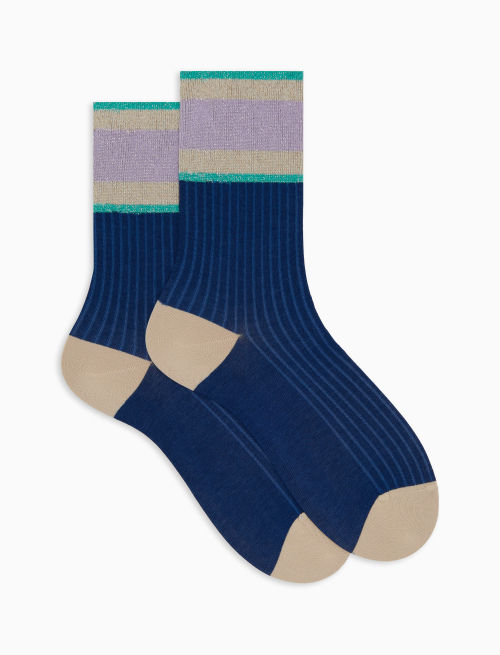Calze corte donna cotone tinta unita a coste polso righe con effetto scintillante blu - Corte | Gallo 1927 - Official Online Shop