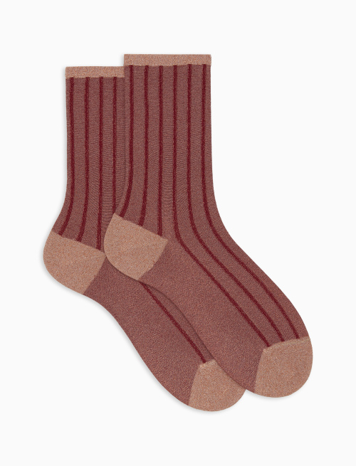 Women's short burgundy socks in spaced twin-rib polyamide with glitter - Socks | Gallo 1927 - Official Online Shop