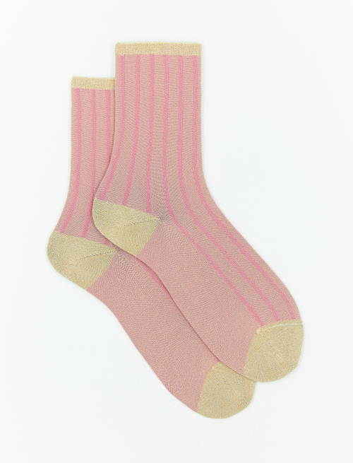 Women's short gold/fuchsia socks in spaced twin-rib polyamide with lurex - Twin rib | Gallo 1927 - Official Online Shop