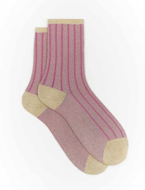 Women's short gold socks in spaced twin-rib polyamide with lurex - Twin rib | Gallo 1927 - Official Online Shop