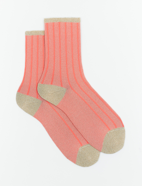 Women's short gold/neon marigold socks in spaced twin-rib polyamide with lurex - Twin rib | Gallo 1927 - Official Online Shop
