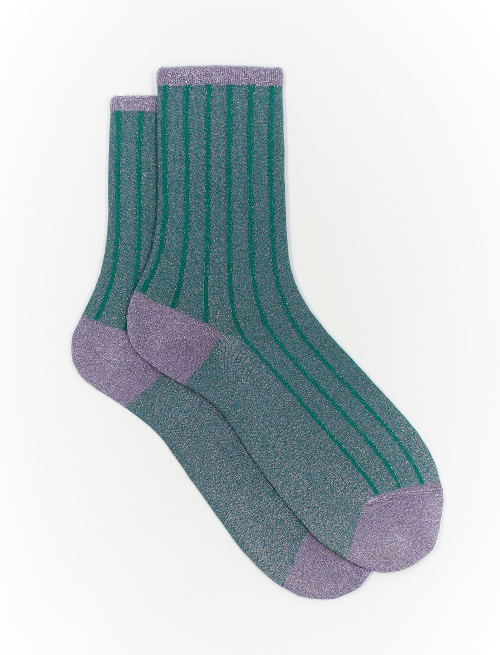 Women's short purple socks in spaced twin-rib polyamide with lurex - Twin rib | Gallo 1927 - Official Online Shop