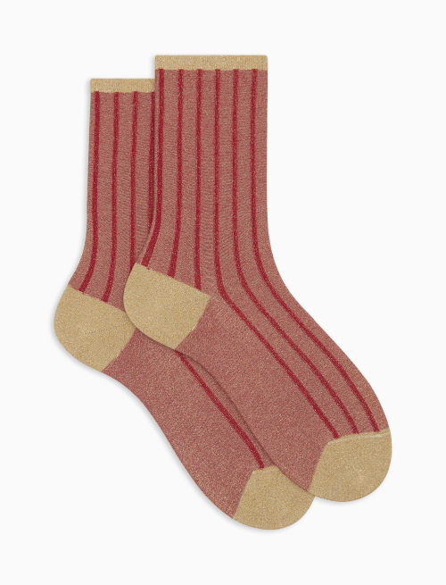 Women's short red lurex and spaced twin-rib socks - Twin rib | Gallo 1927 - Official Online Shop