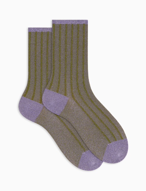 Women's short green lurex and spaced twin-rib socks - Twin rib | Gallo 1927 - Official Online Shop