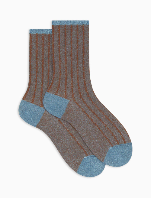Women's short brown lurex and spaced twin-rib socks - Twin rib | Gallo 1927 - Official Online Shop