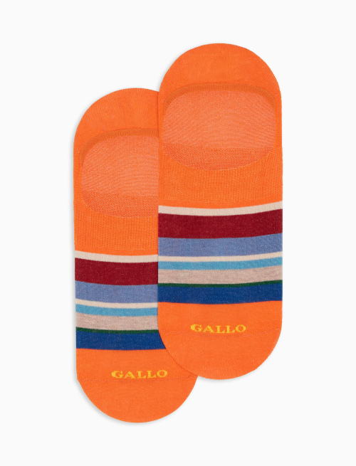 Men's lobster red ultra-light cotton invisible socks with multicoloured stripes - Taormina | Gallo 1927 - Official Online Shop
