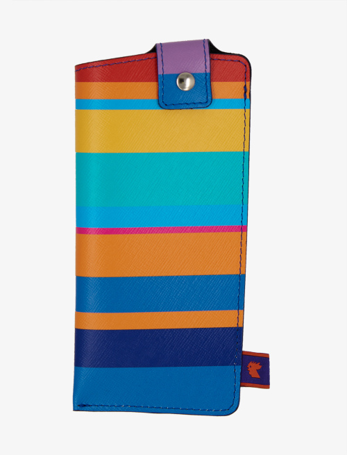 Unisex aegean blue leather glasses case with multicoloured stripes | Gallo 1927 - Official Online Shop