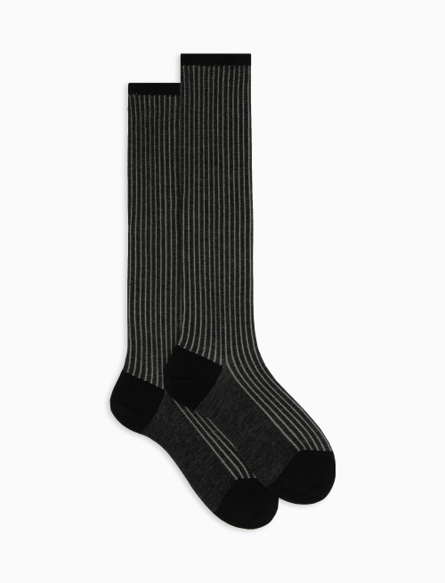 Women's long black plated cotton socks | Gallo 1927 - Official Online Shop