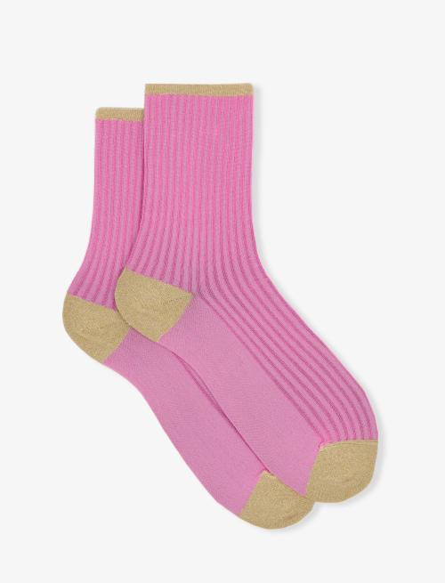Women's short fuchsia polyamide and lurex socks with twin rib - past season 51 | Gallo 1927 - Official Online Shop