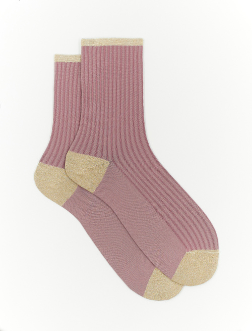 Women's short antique pink polyamide and lurex socks with twin rib - Twin rib | Gallo 1927 - Official Online Shop