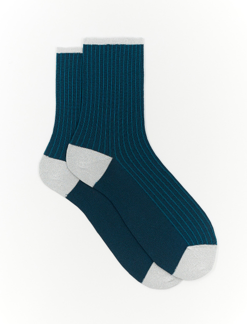 Women's short petroleum blue polyamide and lurex socks with twin rib - Woman | Gallo 1927 - Official Online Shop