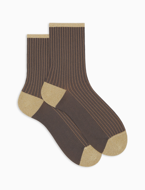 Women's short beige polyamide and lurex socks with twin rib - Short | Gallo 1927 - Official Online Shop