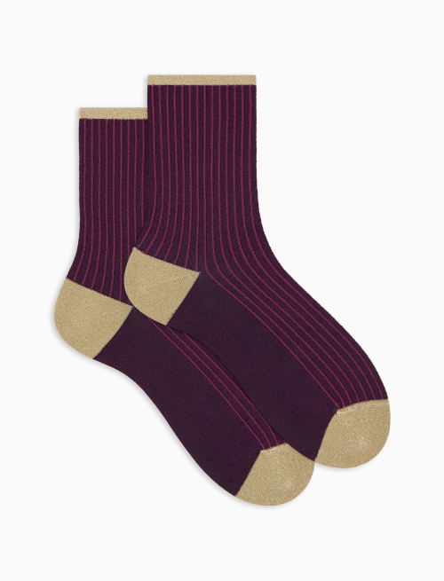 Women's short fuchsia polyamide and lurex socks with twin rib - Short | Gallo 1927 - Official Online Shop
