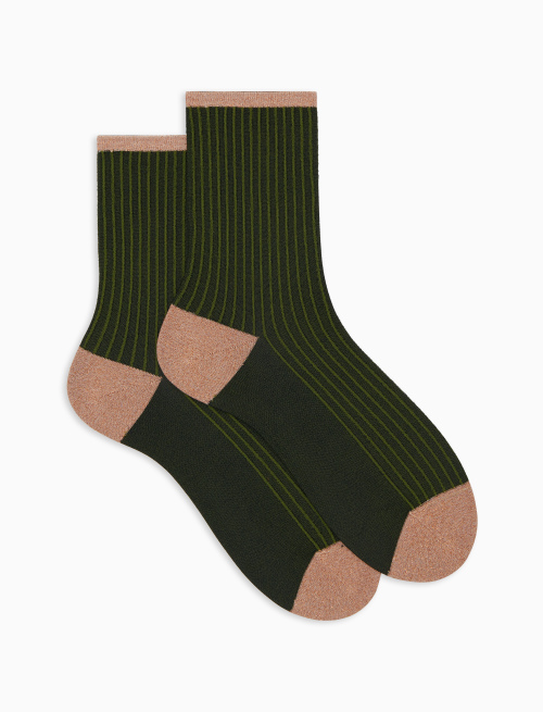 Women's short green polyamide and lurex socks with twin rib - Short | Gallo 1927 - Official Online Shop