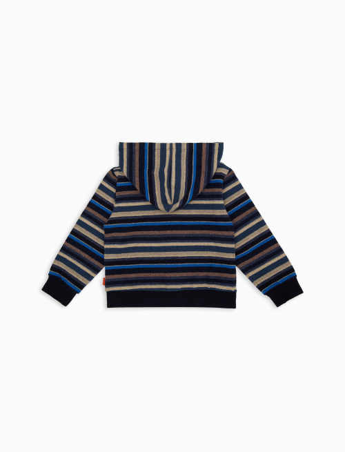 Kids' blue fleece hooded sweatshirt with multicoloured stripes - Black Friday Kids | Gallo 1927 - Official Online Shop