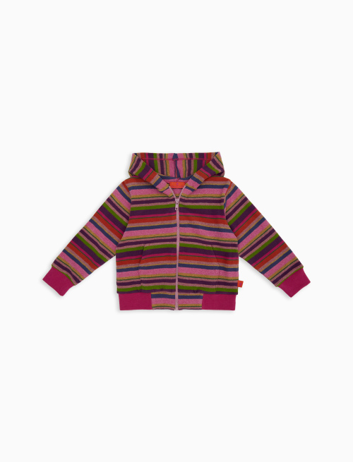 Kids' purple fleece hooded sweatshirt with multicoloured stripes - Clothing | Gallo 1927 - Official Online Shop