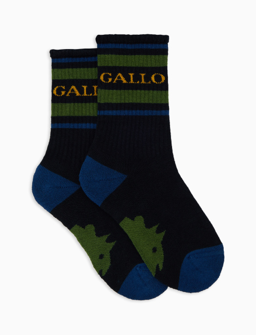 Kids' short blue cotton terry cloth socks with Gallo writing - Socks | Gallo 1927 - Official Online Shop