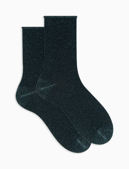 Women's short plain sea green lurex socks - Best Seller | Gallo 1927 - Official Online Shop