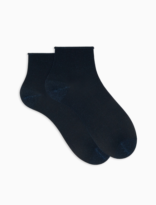 Women's super short plain ocean blue lurex socks | Gallo 1927 - Official Online Shop