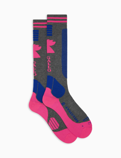 Long unisex grey polyester ski socks with chevron motif - Sport and Terry socks | Gallo 1927 - Official Online Shop