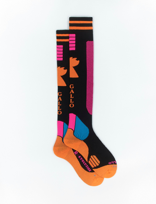 Long unisex black polyester ski socks with chevron motif | Gallo 1927 - Official Online Shop