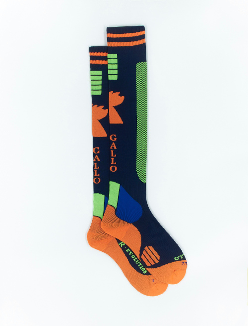 Long unisex royal polyester ski socks with chevron motif | Gallo 1927 - Official Online Shop