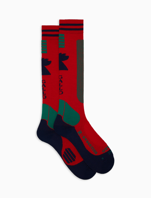 Long unisex red polyester ski socks with chevron motif - Sport and Terry socks | Gallo 1927 - Official Online Shop