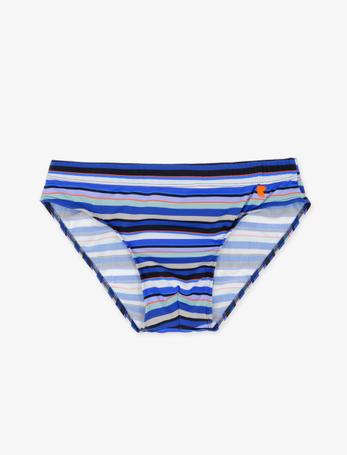 Men's royal blue polyamide swimming briefs with multicoloured stripes - past season 51 | Gallo 1927 - Official Online Shop
