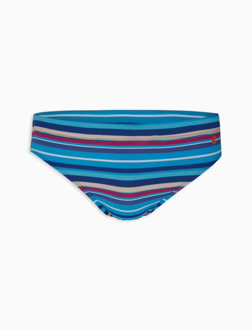Men's royal blue polyamide swimming briefs with multicoloured stripes - The SS Edition | Gallo 1927 - Official Online Shop
