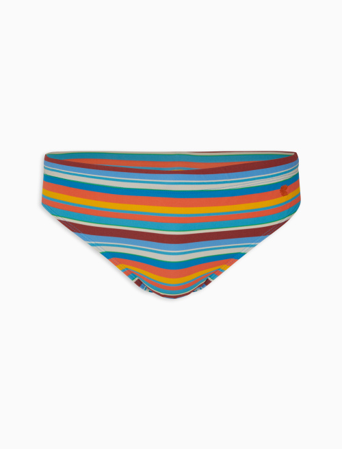 Men's lobster red polyamide swimming briefs with multicoloured stripes - Taormina | Gallo 1927 - Official Online Shop