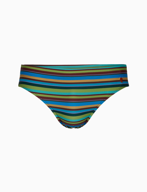 Men's green swimming briefs with multicoloured stripes - Beachwear | Gallo 1927 - Official Online Shop