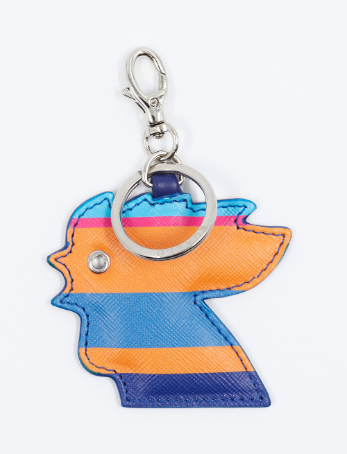 Unisex aegean blue leather chicken-head keychain with multicoloured stripes - Small Leather goods | Gallo 1927 - Official Online Shop