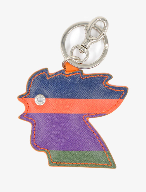 Unisex royal blue leather chicken-head keychain with multicoloured stripes - Gift ideas | Gallo 1927 - Official Online Shop