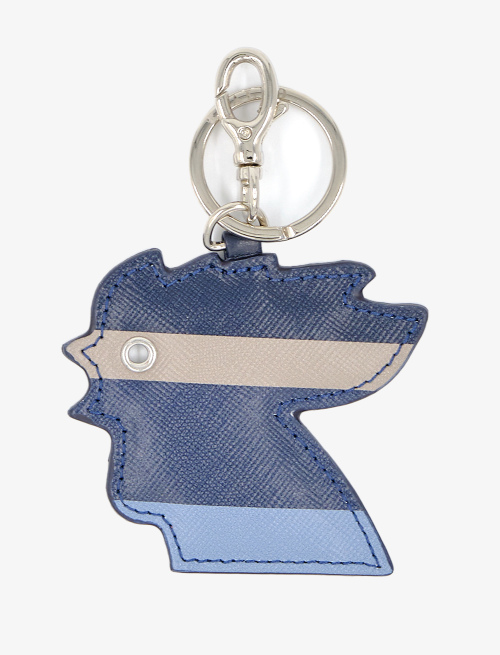 Unisex blue leather chicken-head keychain with multicoloured stripes - Gift ideas | Gallo 1927 - Official Online Shop