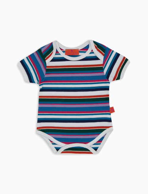Kids' white cotton bodysuit with multicoloured stripes - Girls Clothing | Gallo 1927 - Official Online Shop