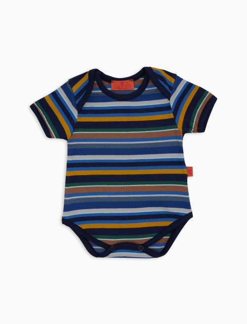 Kids' blue cotton bodysuit with multicoloured stripes - Kid | Gallo 1927 - Official Online Shop