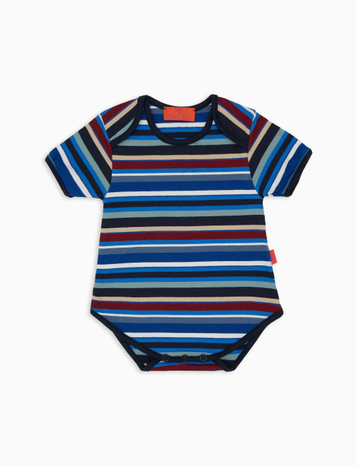Kids' Prussian blue cotton bodysuit with multicoloured stripes - Clothing | Gallo 1927 - Official Online Shop