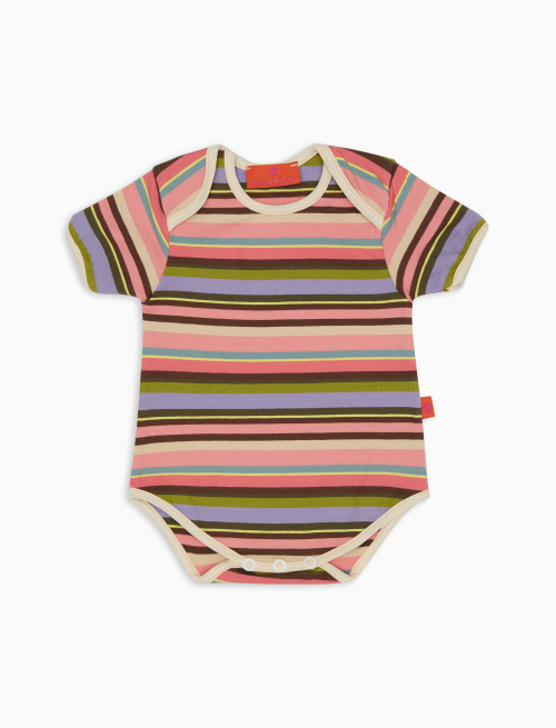 Kids' geranium cotton bodysuit with multicoloured stripes - Clothing | Gallo 1927 - Official Online Shop