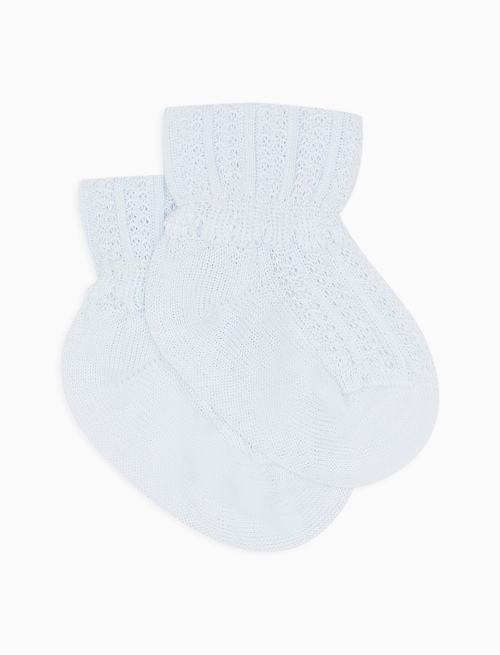 Kids short light blue cotton socks with cuff and vertical-striped scallop trim - Kid | Gallo 1927 - Official Online Shop