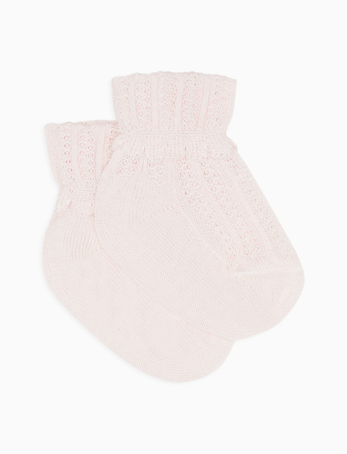 Kids short pink cotton socks with cuff and vertical-striped scallop trim | Gallo 1927 - Official Online Shop