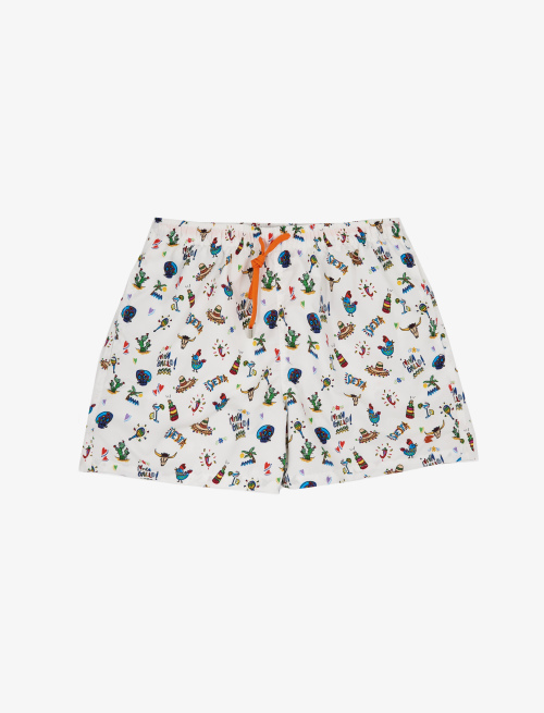 Men's white polyester swimming shorts with siesta pattern - Swimwear | Gallo 1927 - Official Online Shop