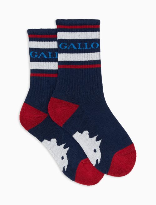 Kids' short royal blue cotton terry cloth socks with Gallo writing - Socks | Gallo 1927 - Official Online Shop