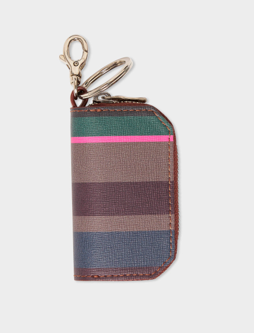Unisex burgundy leather keychain with multicoloured stripes - Small Leather goods | Gallo 1927 - Official Online Shop