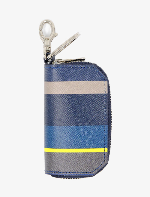 Unisex blue leather keychain with multicoloured stripes - Special Selection | Gallo 1927 - Official Online Shop