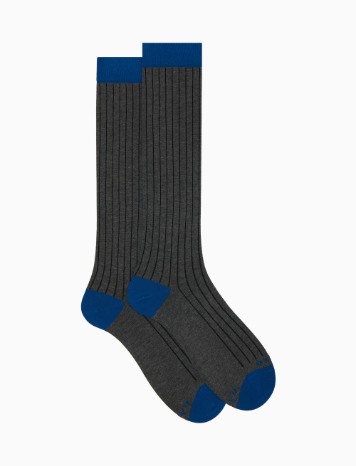 Men's long plain grey cotton socks with contrasting details - Man | Gallo 1927 - Official Online Shop
