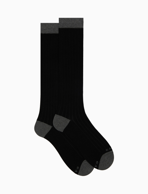Men's long plain black cotton socks with contrasting details - Man | Gallo 1927 - Official Online Shop