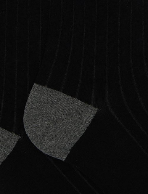 Men's long plain black cotton socks with contrasting details - Man | Gallo 1927 - Official Online Shop