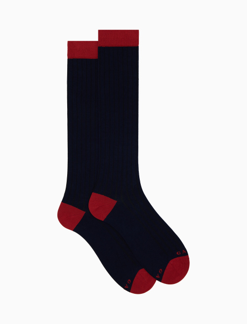Men's long plain blue cotton socks with contrasting details - Man | Gallo 1927 - Official Online Shop